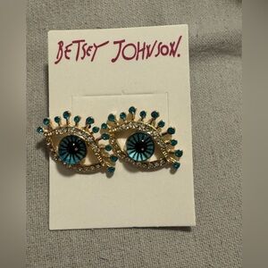 Betsey Johnson Gold and Teal Eye Earrings